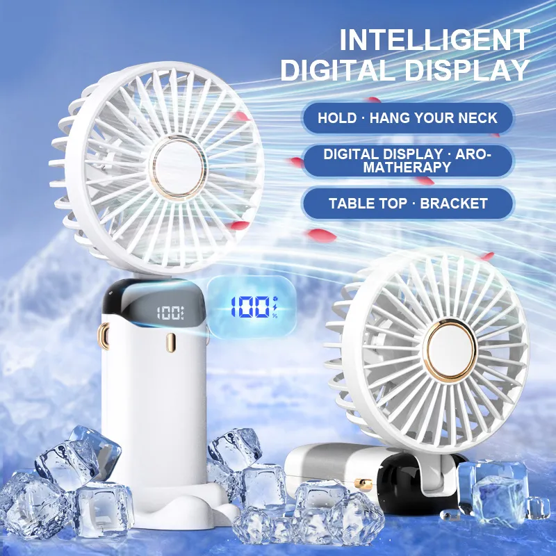 Mini Rechargeable Hand Fan with Digital Display